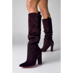 Cizme Plum Dune Mirage cu toc inalt, gros, piele naturala intoarsa de mov inchis