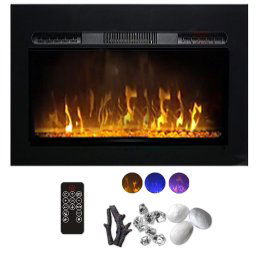 Semineu incorporat 3D ElectricSun PAULA GLASS negru XXS, pe perete, podea sau incorporabil, 3 culori, L76xH45cm