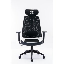 Scaun Gaming Kyrian, Textil, Alb/Negru