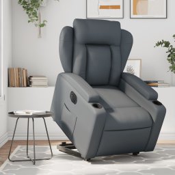 Fotoliu rabatabil electric cu ridicare, gri, piele ecologica GartenMobel Dekor