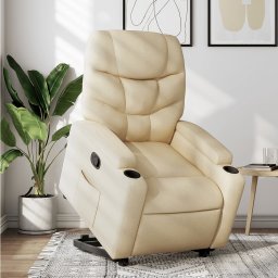 Fotoliu rabatabil cu ridicare pe verticala, crem, textil GartenMobel Dekor