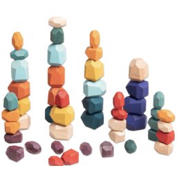 Joc Montessori Pietre colorate cu fatete pentru construit, din lemn, 36 piese