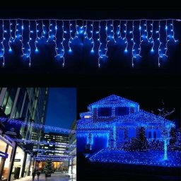 Instalatie de Craciun tip franjuri, 36 metri lungime, 900 LED ALBASTRU