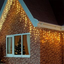 Instalatie de Craciun tip franjuri, 36 metri lungime, 900 LED, Alb Cald