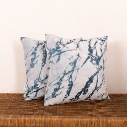 Set 2 perne decorative Hiko Chenille albastru, cu fata detasabila