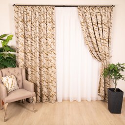 Set 3 piese Hiko, doua draperii Chenille mustar si perdea Ana voal, cu rejansa