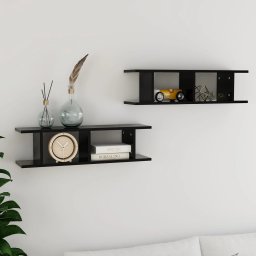 Rafturi de perete, 2 buc., negru, 75x18x20 cm, lemn GartenMobel Dekor
