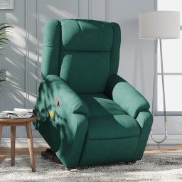 Fotoliu rabatabil de masaj, cu ridicare, verde închis, textil GartenMobel Dekor