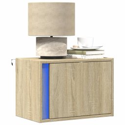 Noptiere montate pe perete cu lumini LED, 2 buc., stejar sonoma GartenMobel Dekor