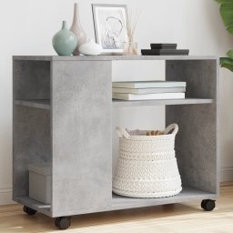 Masa laterala cu roti, gri beton, 70x35x60 cm, lemn prelucrat GartenMobel Dekor