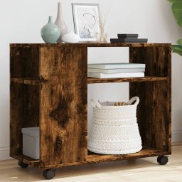 Masa laterala cu roti stejar fumuriu 70x35x60 cm lemn compozit GartenMobel Dekor