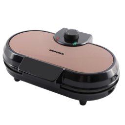 Aparat de facut gofre Heinner HWF-1000CR, 1000 W, reglare temparatura, placi antiaderente, negru-aramiu