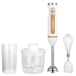 Mixer vertical Heinner HB-DC600WH, 600 W, viteza variabila, vas tocator de 500 ml, alb-lemn