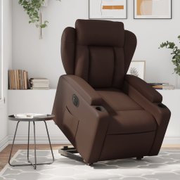 Fotoliu rabatabil electric cu ridicare, maro, piele ecologica GartenMobel Dekor