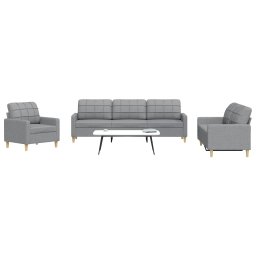 Set de canapele, 3 piese, gri deschis, textil GartenMobel Dekor