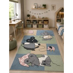 Covor Camera Copii Soricei 18043-149, Marime 120 x 170 cm, Multicolor, Inaltime Fir 8 mm, Antialergic, Polipropilena, Gradinita, Cresa, Loc de Joaca