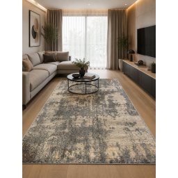 Covor Anny 33002-679, Marime 78 x 150 cm, Crem, Gri, Inaltime Fir 7 mm, Antialergic, Polipropilena, Living, Dormitor, Sufragerie, Birou