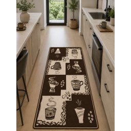 Covor Bucatarie Tip Iuta, Flex 950-91, Marime 67 x 140 cm, Maro, Antiderapant, Antialergic, Polipropilena, Living, Terasa, Sufragerie, Birou