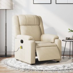 Fotoliu electric de masaj rabatabil, crem, textil GartenMobel Dekor