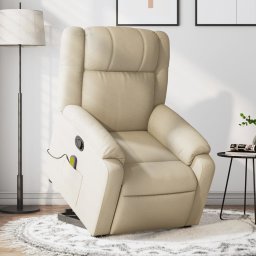 Fotoliu masaj rabatabil cu ridicare, crem, material textil GartenMobel Dekor