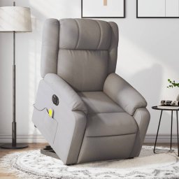 Fotoliu electric masaj rabatabil cu ridicare, gri taupe, textil GartenMobel Dekor