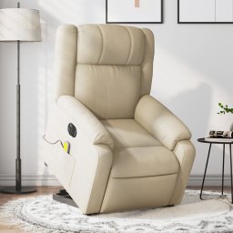 Fotoliu electric de masaj rabatabil cu ridicare, crem, textil GartenMobel Dekor