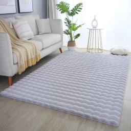 Covor Premium Belgian Model Blanita LOP 076, Efect 3D, Imitatie Blana Iepure, Marime 60 x 100 cm, Gri, Inaltime Fir 23 mm, Antiderapant, Antialergic, Poliester, Living, Dormitor, Sufragerie, Birou