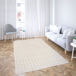 Covor Premium Belgian Model Blanita LOP 050, Efect 3D, Imitatie Blana Iepure, Marime 60 x 100 cm, Crem, Inaltime Fir 23 mm, Antiderapant, Antialergic, Poliester, Living, Dormitor, Sufragerie, Birou