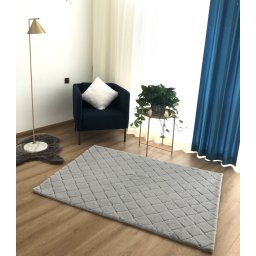 Covor Premium Belgian Model LOP Grofat 076, Marime 60 x 100 cm, Gri, Inaltime Fir 23 mm, Antiderapant, Antialergic, Poliester, Living, Dormitor, Sufragerie, Birou