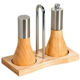 Set 2 recipiente sare si piper Kesper 13860, Suport, Lemn, Metal, Maro