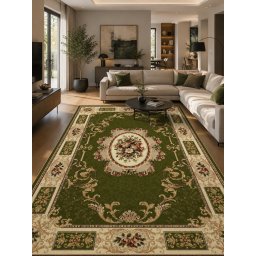 Covor Lotos 542-330, Verde, Crem, Inaltime Fir 8 mm, Marime 150 x 230 cm, Antialergic, Polipropilena, Living, Dormitor, Sufragerie, Birou