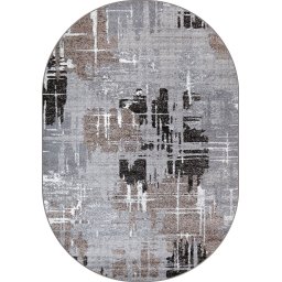 Covor Oval Model Mira 24037-123, Marime 120 x 170 cm, Gri, Maro, Inaltime Fir 6 mm, Antialergic, Polipropilena, Living, Dormitor, Sufragerie, Birou