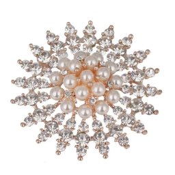 Brosa dama eleganta, Elegant Pearls, model perle acrilice si pietricele, auriu