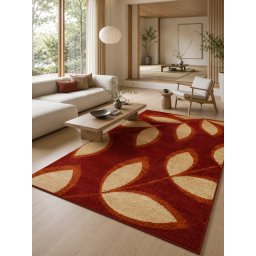 Covor Orlando 821, Marime 160 x 235 cm, Maro, Rosu, Inaltime Fir 10 mm, Antialergic, Polipropilena, Living, Dormitor, Sufragerie, Birou