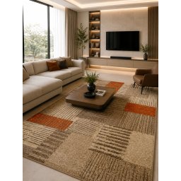 Covor Orlando 22002, Marime 240 x 340 cm, Maro, Portocaliu, Inaltime Fir 10 mm, Antialergic, Polipropilena, Living, Dormitor, Sufragerie, Birou