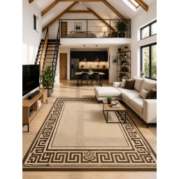 Covor Bucatarie Tip Iuta, Natura 900-19, Marime 50 x 80 cm, Crem, Maro, Antialergic, Polipropilena, Living, Terasa, Sufragerie, Birou