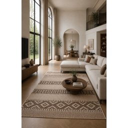Covor Bucatarie Tip Iuta, Natura 982-19, Marime 170 x 240 cm, Crem, Maro, Antialergic, Polipropilena, Living, Sufragerie, Birou, Terasa
