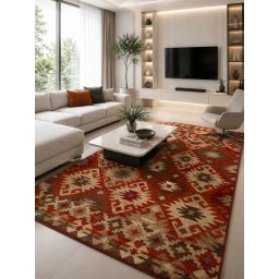 Covor Orlando 188, Marime 240 x 340 cm, Maro, Portocaliu, Inaltime Fir 10 mm, Antialergic, Polipropilena, Living, Dormitor, Sufragerie, Birou
