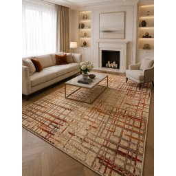 Covor Orlando 5570, Marime 240 x 340 cm, Maro, Portocaliu, Inaltime Fir 10 mm, Antialergic, Polipropilena, Living, Dormitor, Sufragerie, Birou