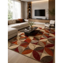 Covor Orlando 629, Marime 240 x 340 cm, Maro, Portocaliu, Inaltime Fir 10 mm, Antialergic, Polipropilena, Living, Dormitor, Sufragerie, Birou