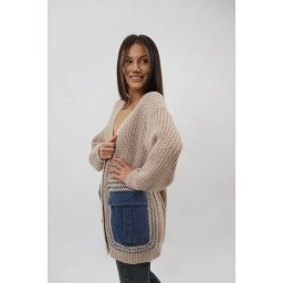 CARDIGAN MIDI TRICOTAT CU BUZUNARE DENIM OVERSIZE ALARA TALIE UNICA Camel