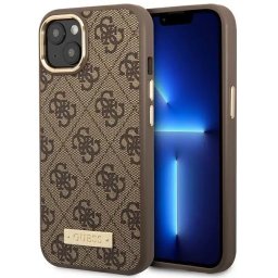 Husa Husa telefon Guess pentru iPhone 14 Plus, 4G and Logo script, MagSafe, Piele ecologica, Maro