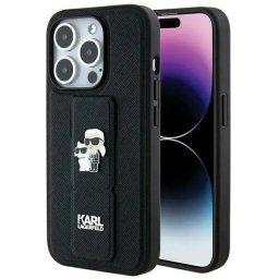 Husa Karl Lagerfeld Gripstand Saffiano Karl&Choupette Pins case for iPhone 14 Pro - black
