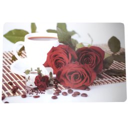 Set suport pahar si farfurie pentru servirea mesei, model Pufo Morning Roses, 6 bucati