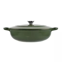 Oala de fonta emailata cu capac, maner din inox, verde, 5.5 L, Perfect Home
