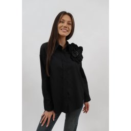 CAMASA CU MANECA LUNGA SI FLOARE APLICATA SANTA TALIE UNICA Negru