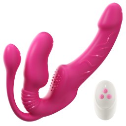 SuperLove Triple Delight Strapless Triple Motor Vibrating Strap-On with Remote Pink