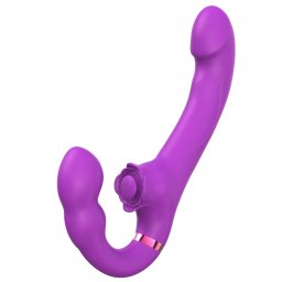 SuperLove Strapless Strap-On with Dual Vibrations, Flapping & Remote Purple