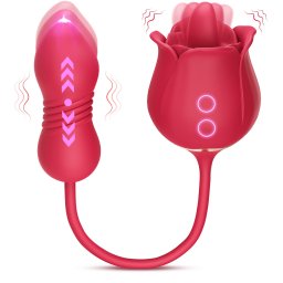 SuperLove 3in1 Rose Licking Tongue & Thrusting Double Ended Vibrating Egg Red