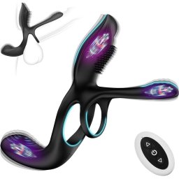 SuperLove Vibrating 3in1 Cock Ring for Couples with Remote Black